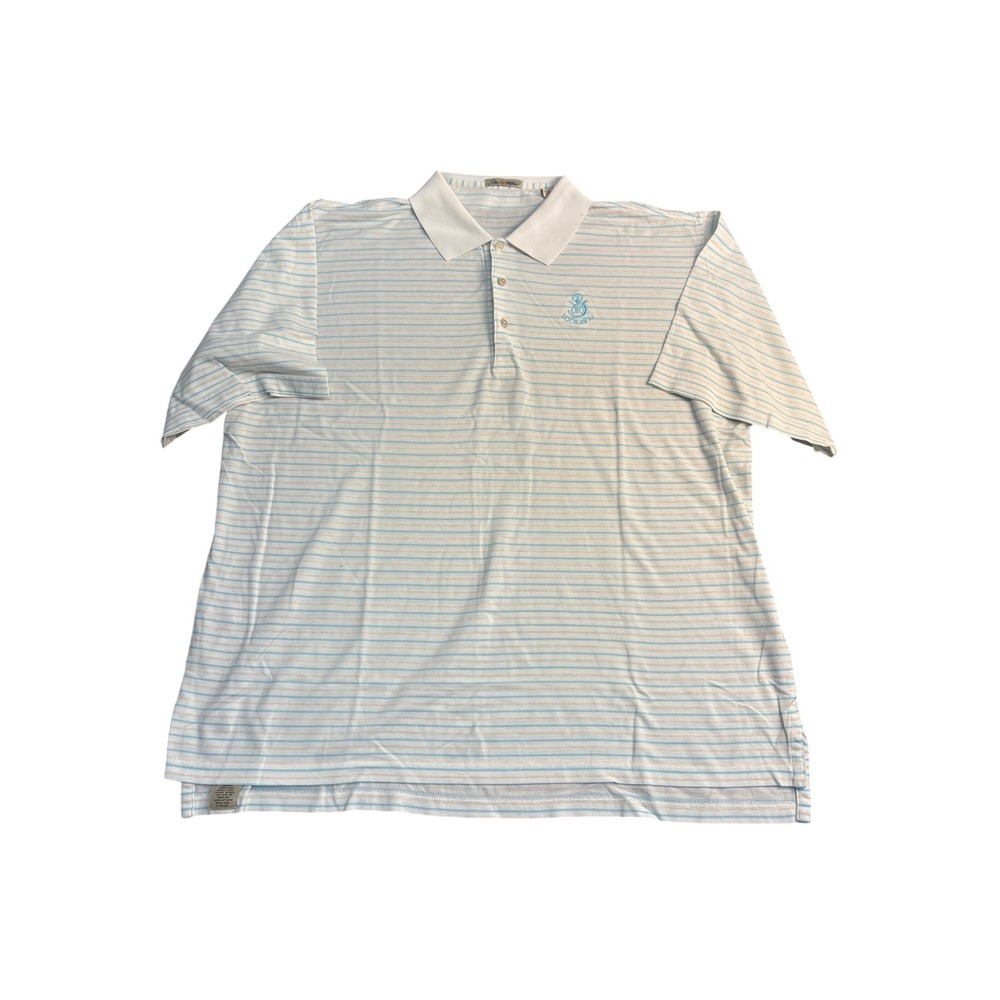 Peter Millar Mens XL Polo Shirt Striped Double Mercerized Cotton Blue White 2827